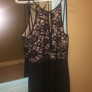 Black and Off White Lace Prom Dress